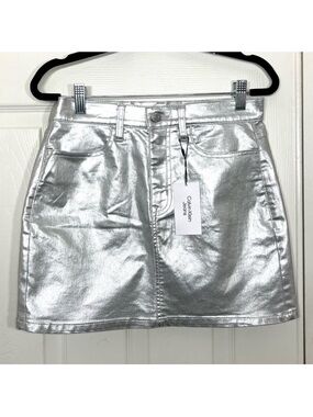 Calvin Klein Jeans Silver Metallic Mini Skirt Size 26 New